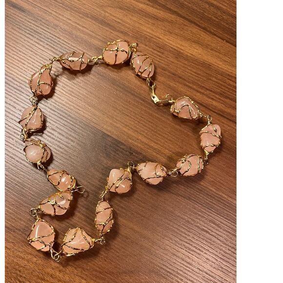 Vintage Wire Wrapped Rose Quartz Necklace – Natural Stone Boho Healing Crystal - Picture 7 of 8